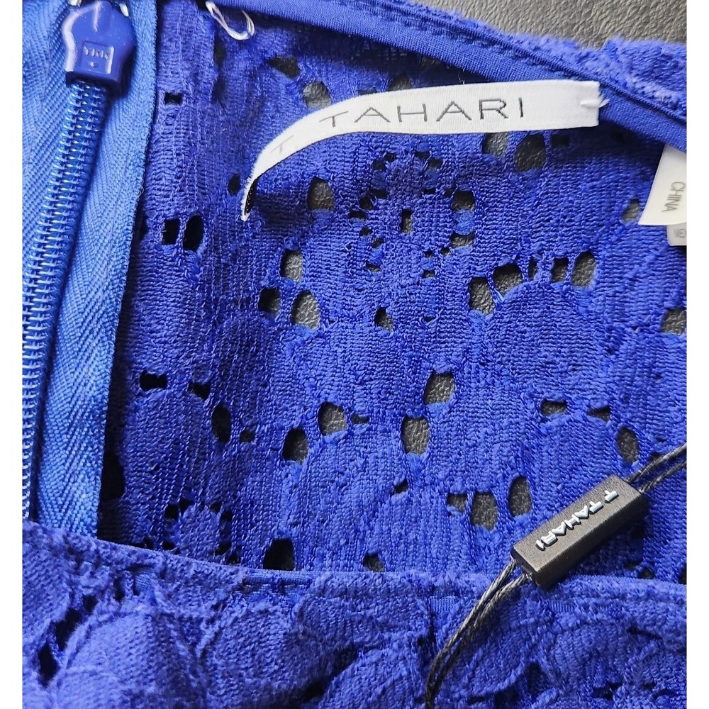 Tahari Sleeveless Blue Bodycon Lace Detail Dress Size 4 - Picture 6 of 8